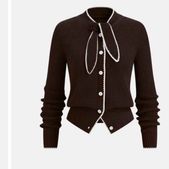 Commense Sweaters - Commense Chocolate Cardigan with Bow Accent